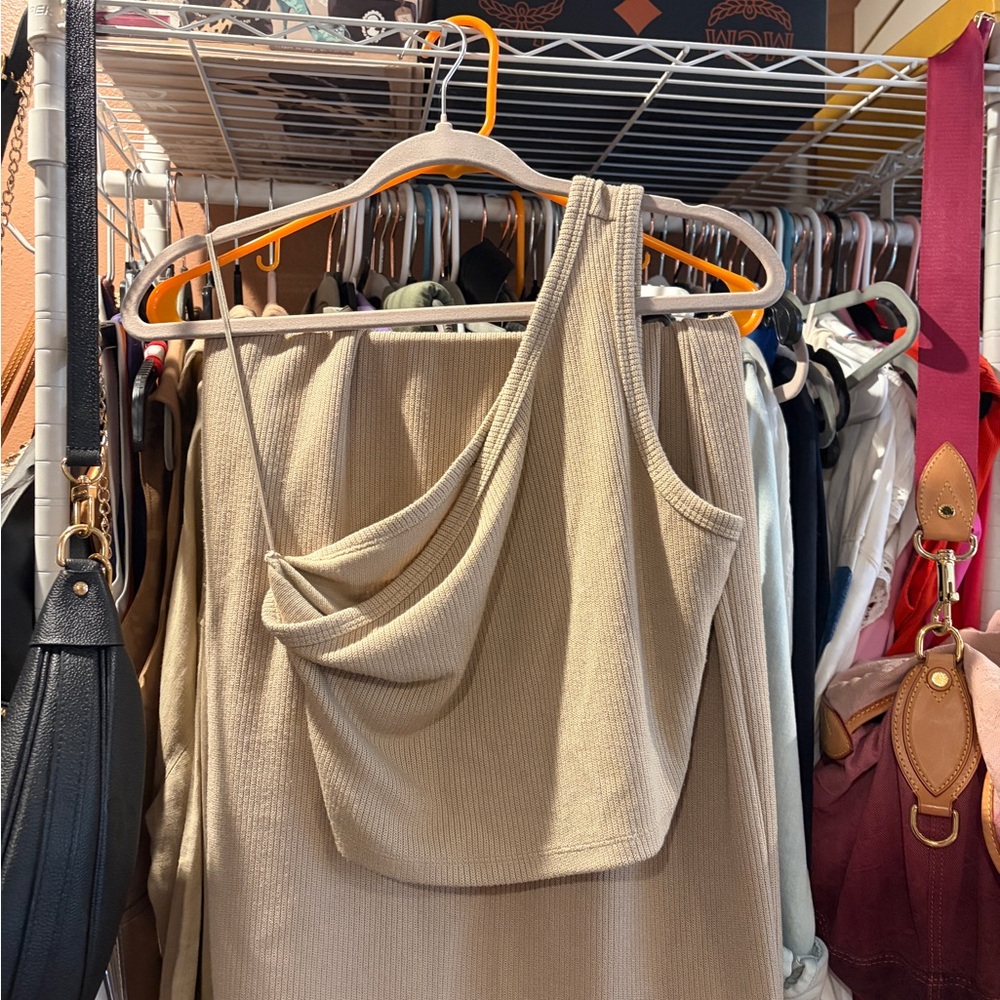 Banana Republic Beige Ribbed One-Shoulder Top
